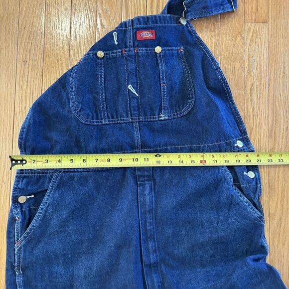 Dickies Jeans Denim Bib Overalls 36 X 34 Carpenter Dark Blue Work Button fly‎ - Picture 7 of 12
